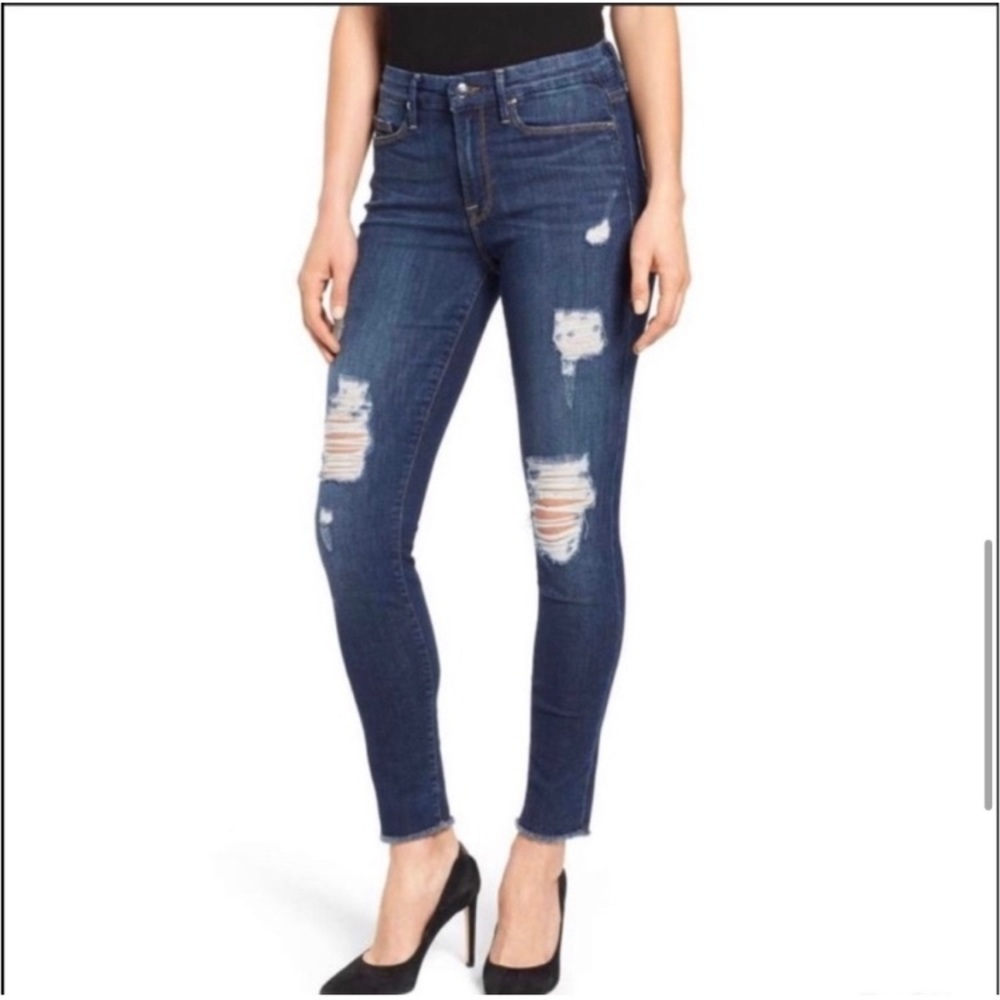 NWT Good American Good Legs Skinny Jeans Ripped Distressed Raw Hem Denim Sz 2/26